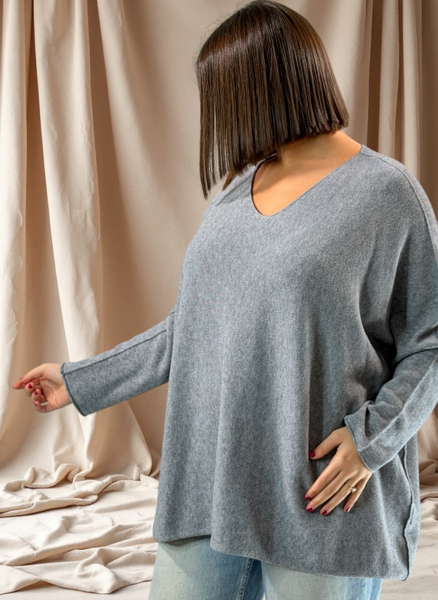 PAOLA - PULL OVERSIZE GRIS JUSQU'A LA TAILLE 54/56