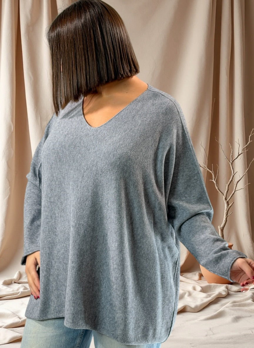 PAOLA - PULL OVERSIZE GRIS JUSQU'A LA TAILLE 54/56