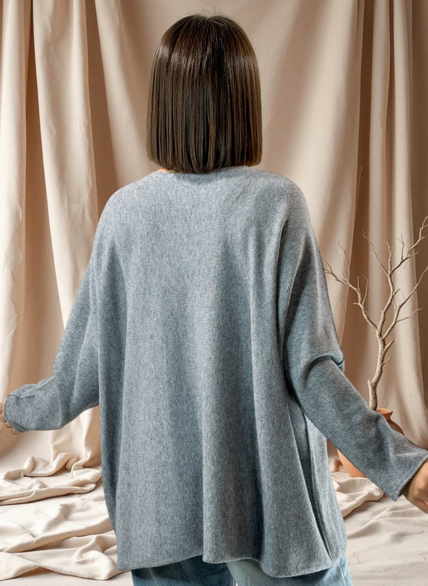 PAOLA - PULL OVERSIZE GRIS JUSQU'A LA TAILLE 54/56