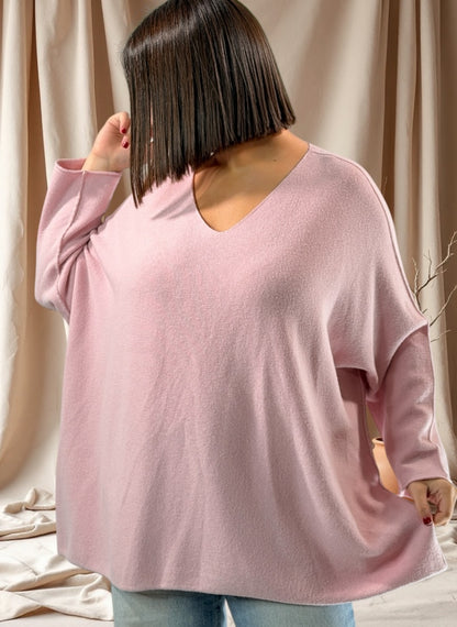 PAOLA - PULL OVERSIZE ROSE JUSQU'A LA TAILLE 54/56