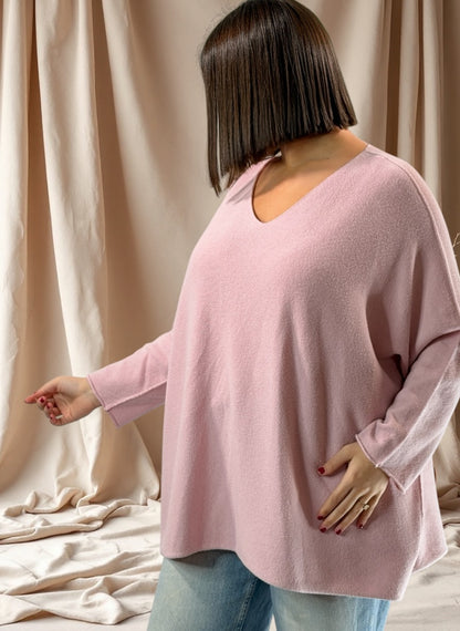 PAOLA - PULL OVERSIZE ROSE JUSQU'A LA TAILLE 54/56