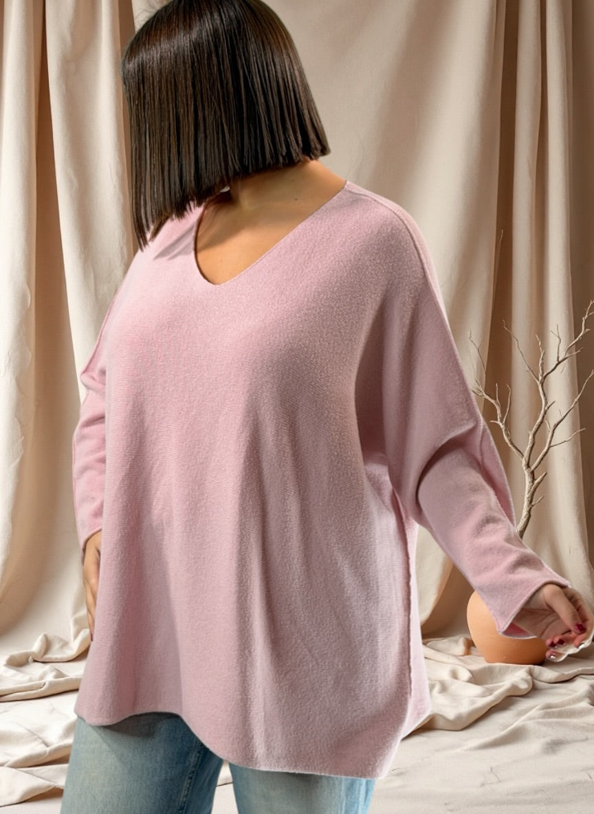 PAOLA - PULL OVERSIZE ROSE JUSQU'A LA TAILLE 54/56