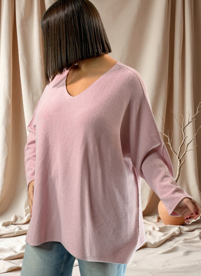 PAOLA - PULL OVERSIZE ROSE JUSQU'A LA TAILLE 54/56