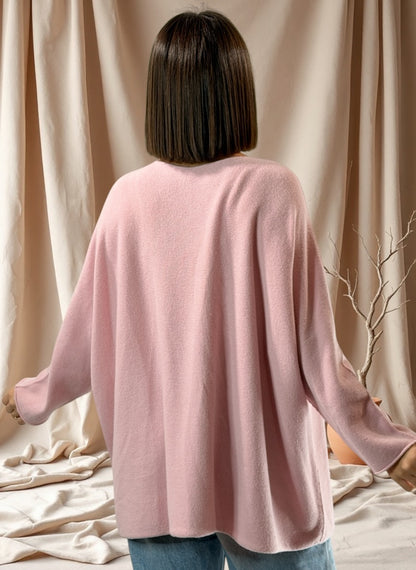 PAOLA - PULL OVERSIZE ROSE JUSQU'A LA TAILLE 54/56