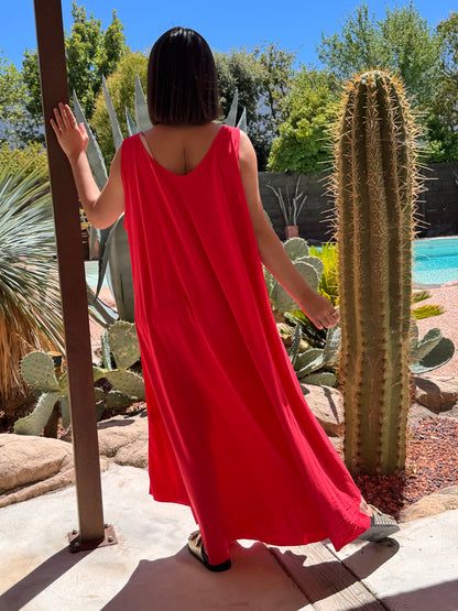 LYLOU - ROBE LONGUE ROUGE VISCOSE JUSQU'A LA TAILLE 54