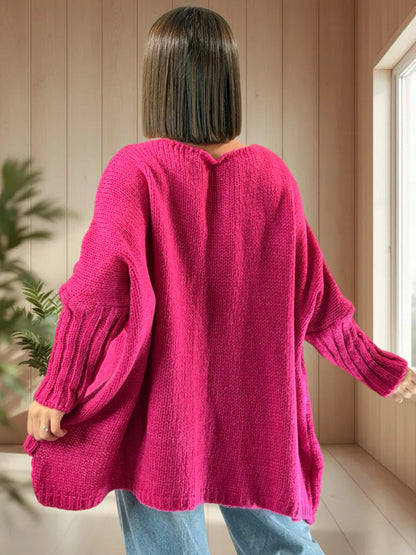 VICTORINE - PULL OVERSIZE FUCHSIA JUSQU'A LA TAILLE 54