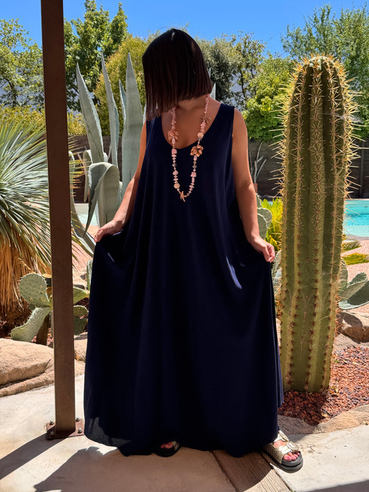 LYLOU - ROBE LONGUE MARINE VISCOSE JUSQU'A LA TAILLE 54