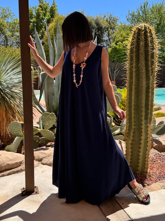 LYLOU - ROBE LONGUE MARINE VISCOSE JUSQU'A LA TAILLE 54