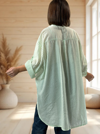 COLINE - CHEMISE OVERSIZE VERT ANIS A RAYURE JUSQU'A LA TAILLE 60