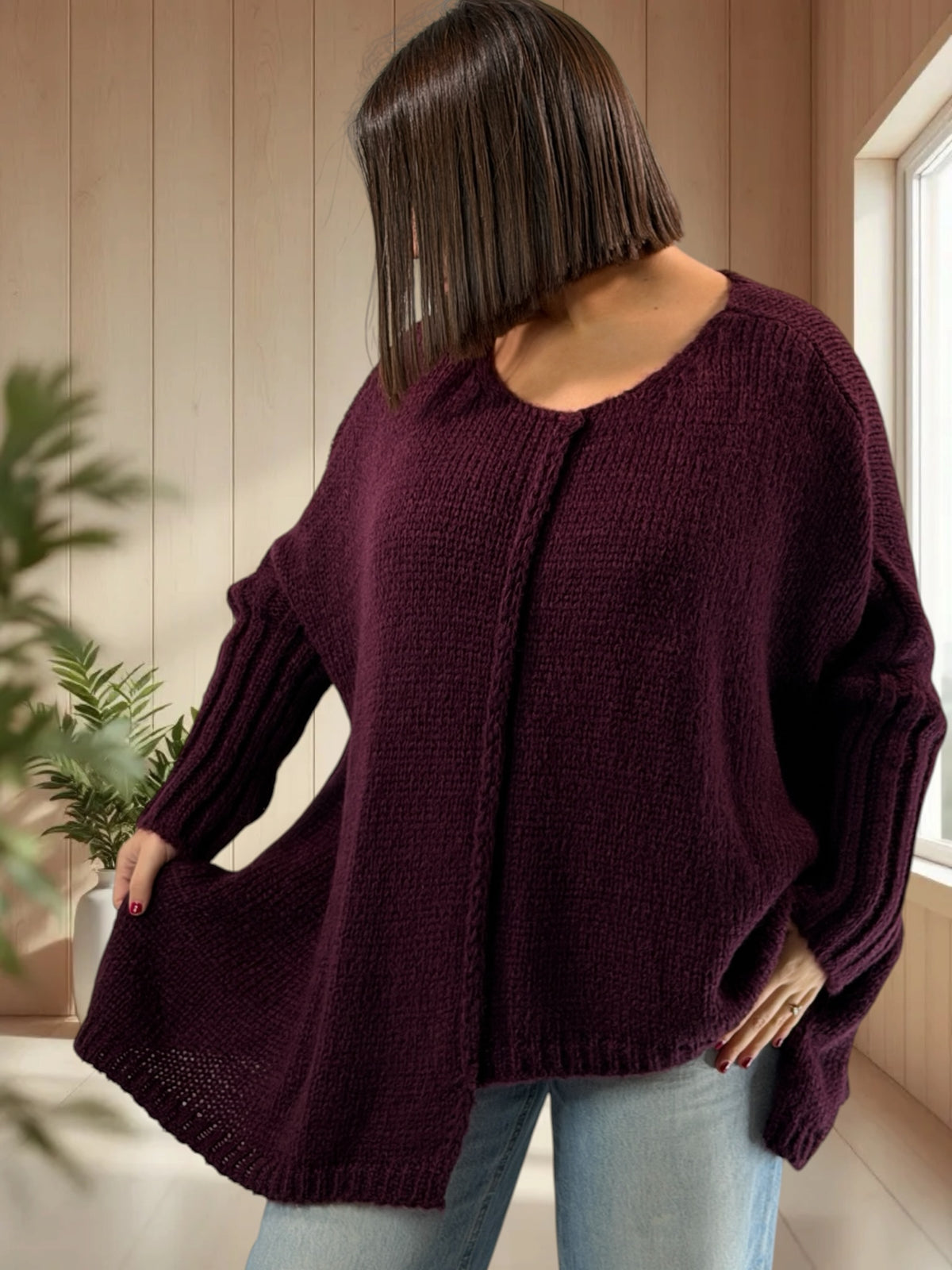 VICTORINE - PULL OVERSIZE RAISIN JUSQU'A LA TAILLE 54