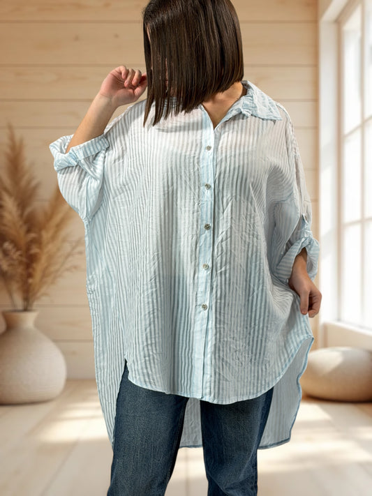COLINE - CHEMISE OVERSIZE BLEUE A RAYURE JUSQU'A LA TAILLE 60