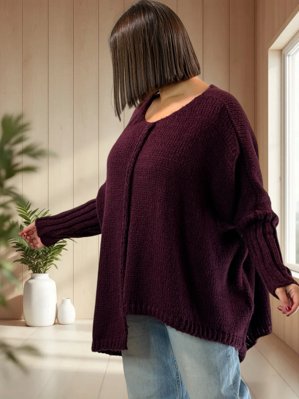 VICTORINE - PULL OVERSIZE RAISIN JUSQU'A LA TAILLE 54