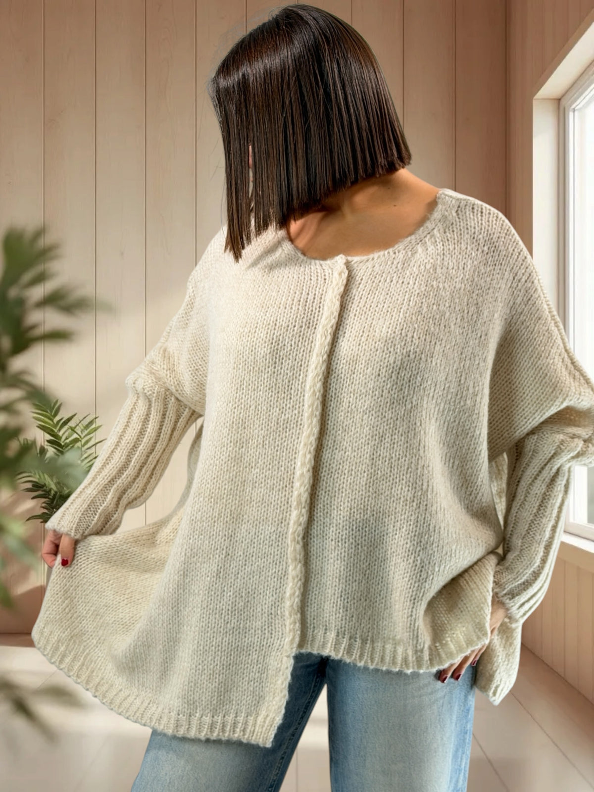 VICTORINE - PULL OVERSIZE BEIGE JUSQU'A LA TAILLE 54