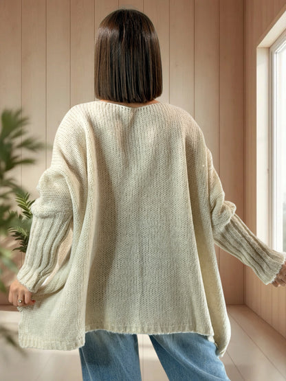 VICTORINE - PULL OVERSIZE BEIGE JUSQU'A LA TAILLE 54