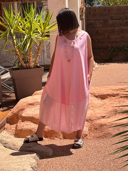 ANNELISE - ROBE OVERSIZE ROSE BI-MATIERE JUSQU'A LA TAILLE 54