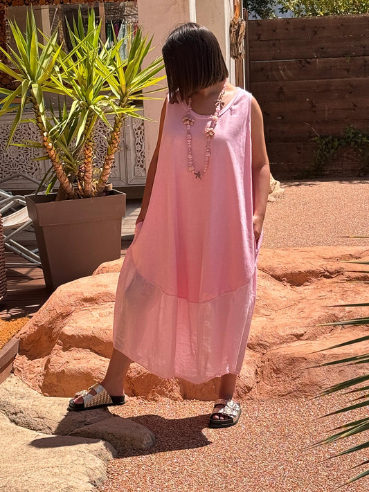 ANNELISE - ROBE OVERSIZE ROSE BI-MATIERE JUSQU'A LA TAILLE 54
