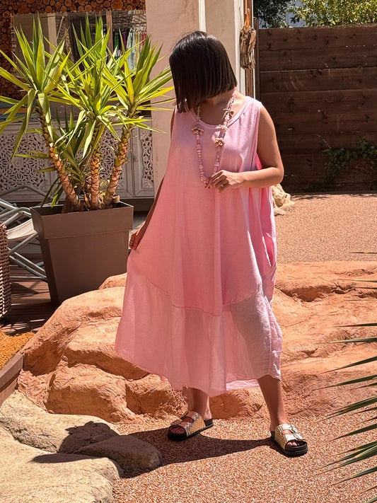 ANNELISE - ROBE OVERSIZE ROSE BI-MATIERE JUSQU'A LA TAILLE 54