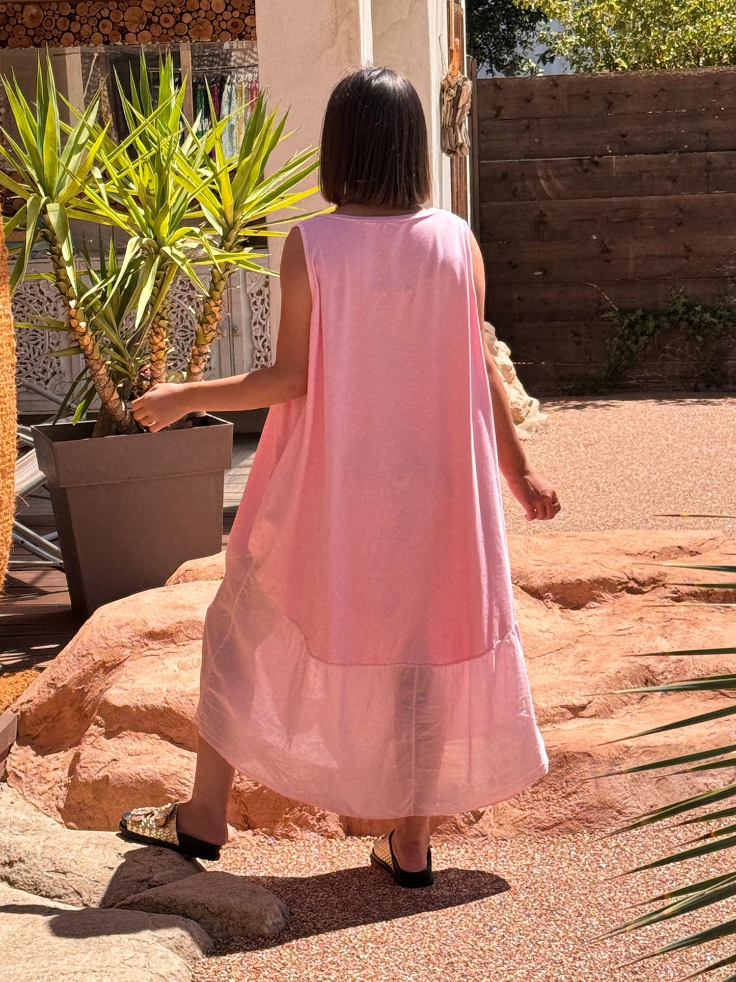 ANNELISE - ROBE OVERSIZE ROSE BI-MATIERE JUSQU'A LA TAILLE 54