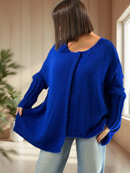 VICTORINE - PULL OVERSIZE BLEU IMPERIAL JUSQU'A LA TAILLE 54