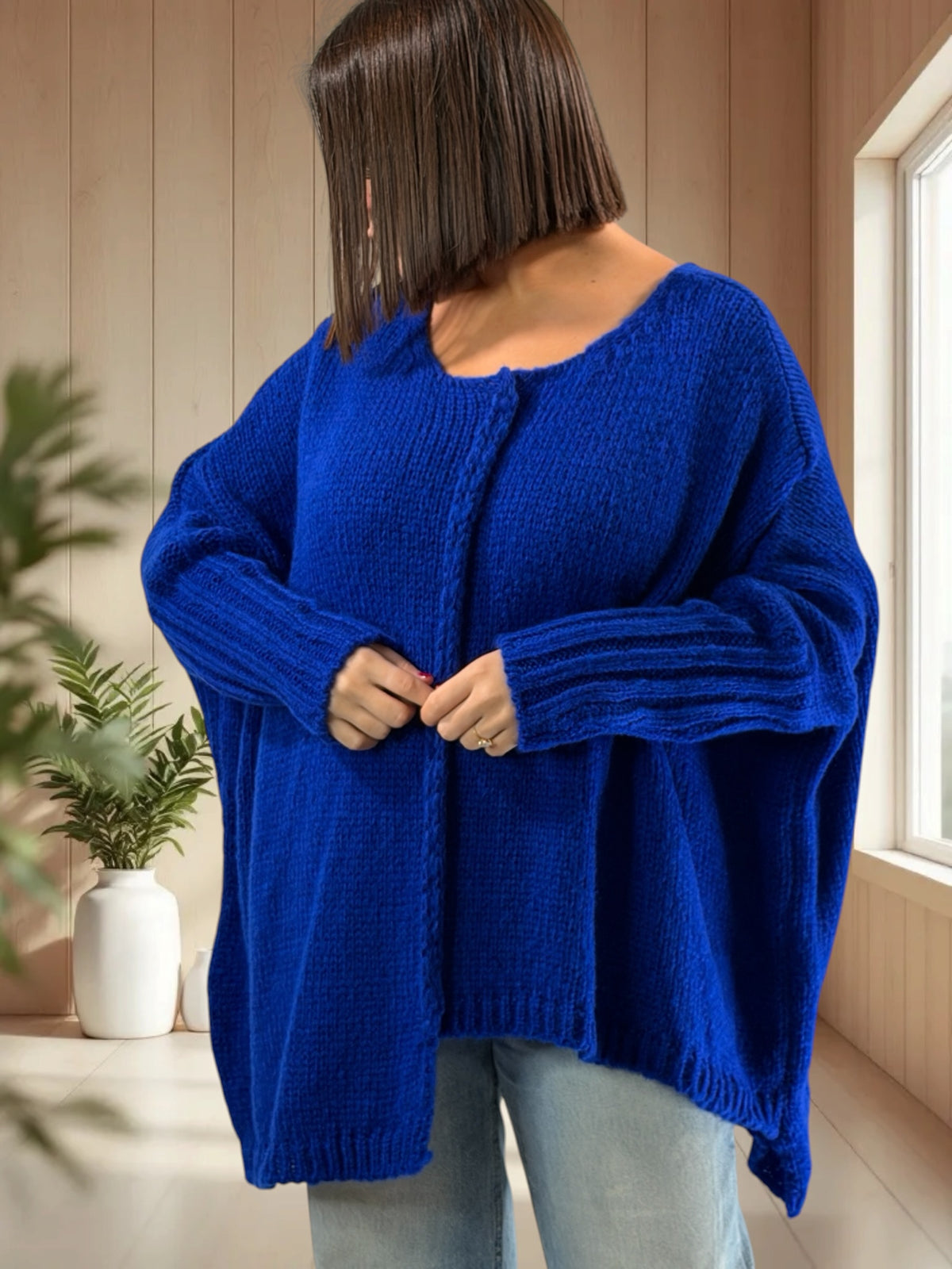 VICTORINE - PULL OVERSIZE BLEU IMPERIAL JUSQU'A LA TAILLE 54