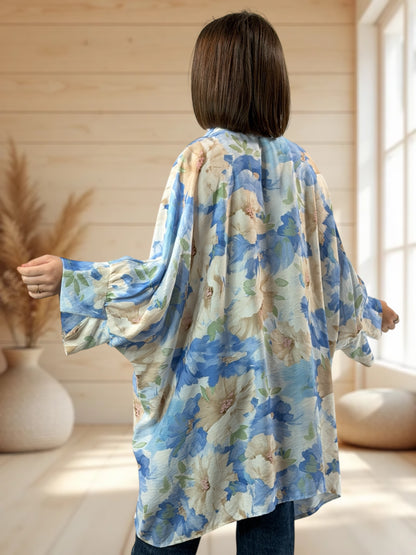 EMILIE  - TUNIQUE OVERSIZE BLEUE A MOTIF JUSQU'A LA TAILLE 60
