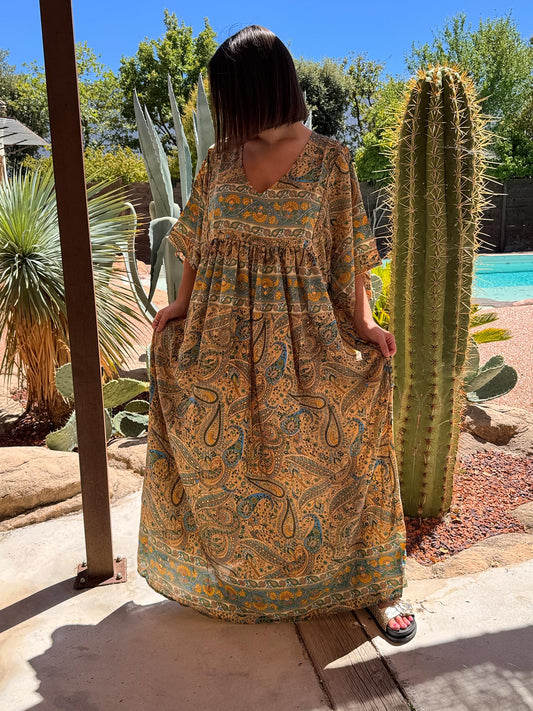 MATHILDA - ROBE LONGUE BOHEME ASPECT SOIE JUSQU'A LA TAILLE 54 REF 79