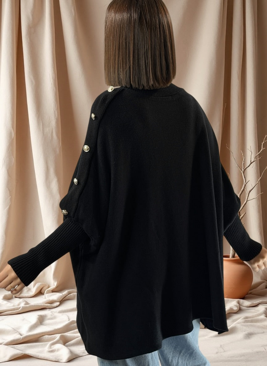 MASSIMO - PULL OVERSIZE NOIR JUSQU'A LA TAILLE 58