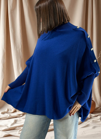 MASSIMO - PULL OVERSIZE BLEU IMPERIAL JUSQU'A LA TAILLE 58