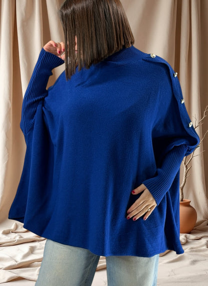 MASSIMO - PULL OVERSIZE BLEU IMPERIAL JUSQU'A LA TAILLE 58