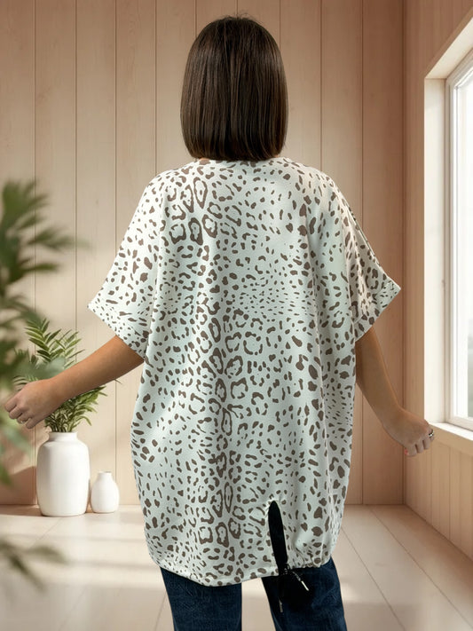 SAUVAGE - TEE-SHIRT OVERSIZE LEOPARD BEIGE JUSQU'A LA TAILLE 54