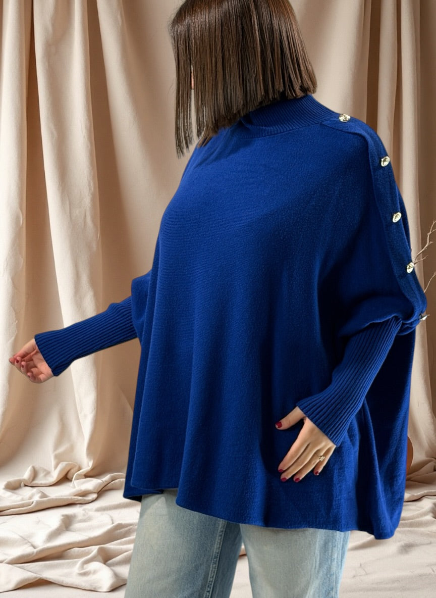 MASSIMO - PULL OVERSIZE BLEU IMPERIAL JUSQU'A LA TAILLE 58