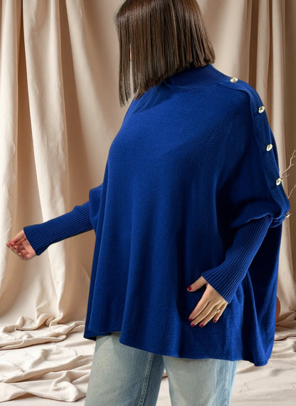 MASSIMO - PULL OVERSIZE BLEU IMPERIAL JUSQU'A LA TAILLE 58