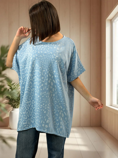 SAUVAGE - TEE-SHIRT OVERSIZE LEOPARD BLEU JUSQU'A LA TAILLE 54