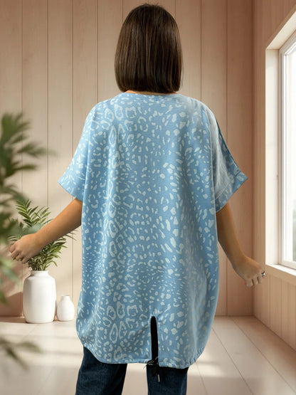 SAUVAGE - TEE-SHIRT OVERSIZE LEOPARD BLEU JUSQU'A LA TAILLE 54