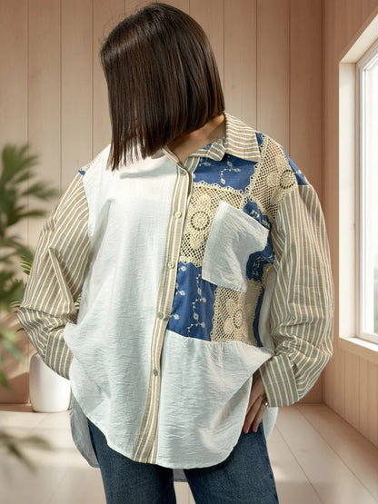 CAMARGUE - CHEMISE OVERSIZE AGREMENTEE DE DENTELLE JUSQU'A LA TAILLE 50/52