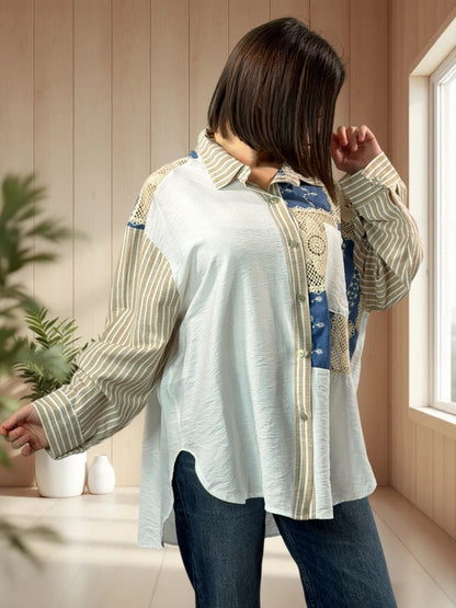 CAMARGUE - CHEMISE OVERSIZE AGREMENTEE DE DENTELLE JUSQU'A LA TAILLE 50/52