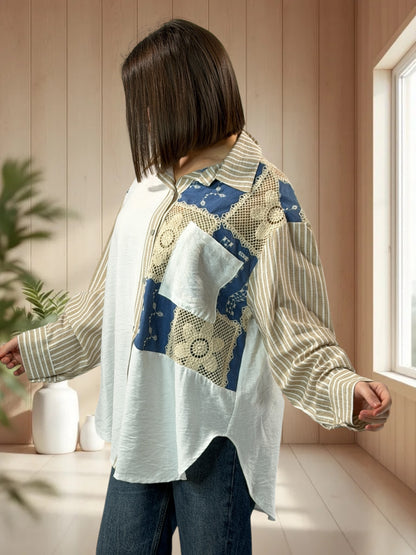 CAMARGUE - CHEMISE OVERSIZE AGREMENTEE DE DENTELLE JUSQU'A LA TAILLE 50/52