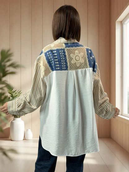 CAMARGUE - CHEMISE OVERSIZE AGREMENTEE DE DENTELLE JUSQU'A LA TAILLE 50/52