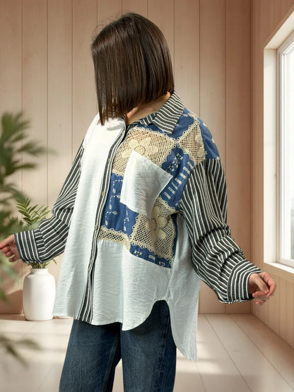 CAMARGUE - CHEMISE OVERSIZE AGREMENTEE DE DENTELLE JUSQU'A LA TAILLE 50/52