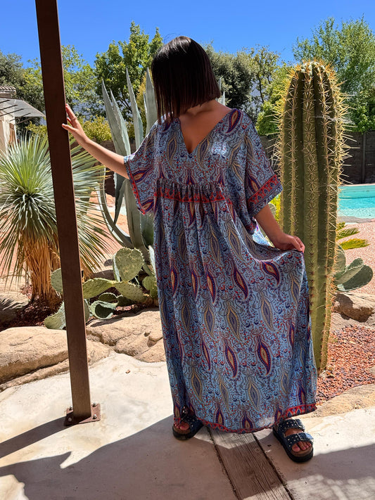 MATHILDA - ROBE LONGUE BOHEME ASPECT SOIE JUSQU'A LA TAILLE 54 REF88