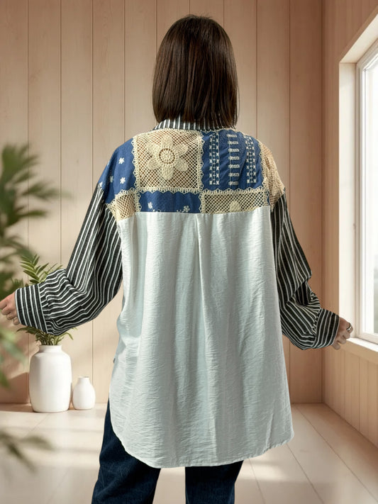 CAMARGUE - CHEMISE OVERSIZE AGREMENTEE DE DENTELLE JUSQU'A LA TAILLE 50/52