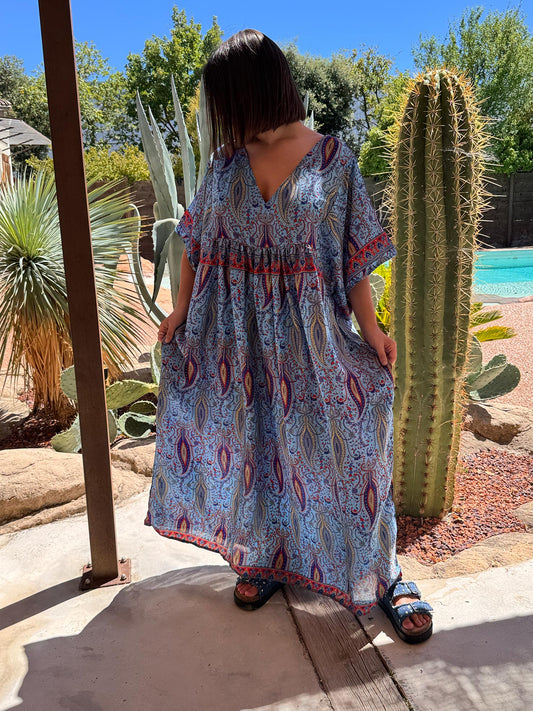MATHILDA - ROBE LONGUE BOHEME ASPECT SOIE JUSQU'A LA TAILLE 54 REF88