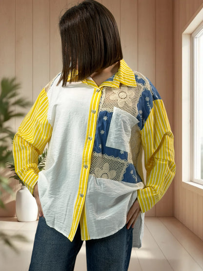 CAMARGUE - CHEMISE OVERSIZE AGREMENTEE DE DENTELLE JUSQU'A LA TAILLE 50/52