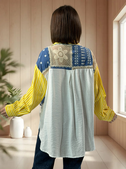 CAMARGUE - CHEMISE OVERSIZE AGREMENTEE DE DENTELLE JUSQU'A LA TAILLE 50/52