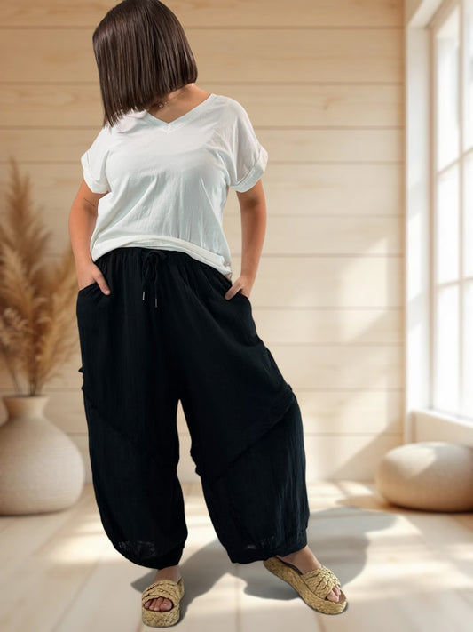 RICARDO - PANTALON BI-MATIERE NOIR JUSQU'A LA TAILLE 52