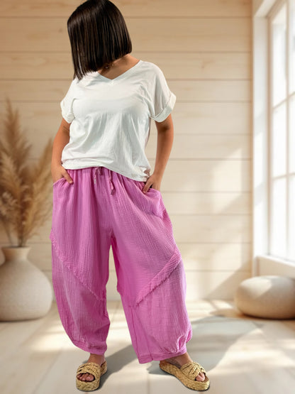 RICARDO - PANTALON BI-MATIERE FUCHSIA JUSQU'A LA TAILLE 52
