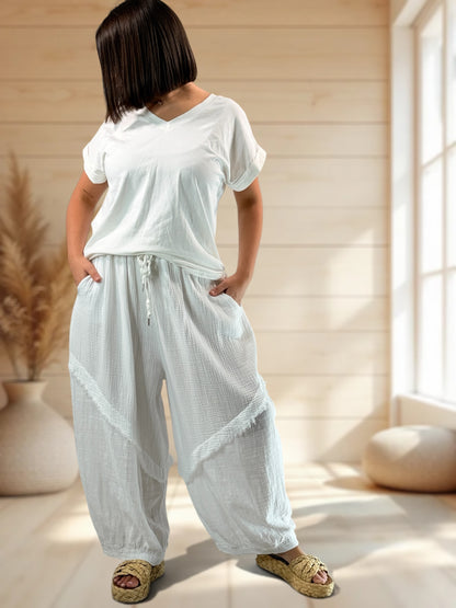 RICARDO - PANTALON BI-MATIERE BLANC JUSQU'A LA TAILLE 52