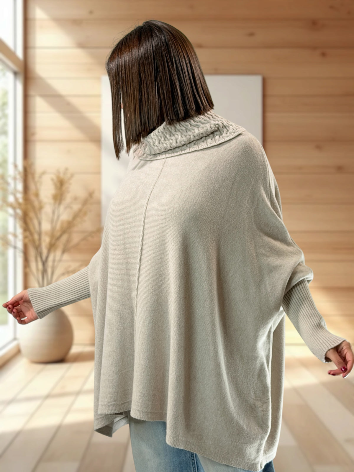 BERLINGOT - PULL OVERSIZE BEIGE JUSQU'A LA TAILLE 58