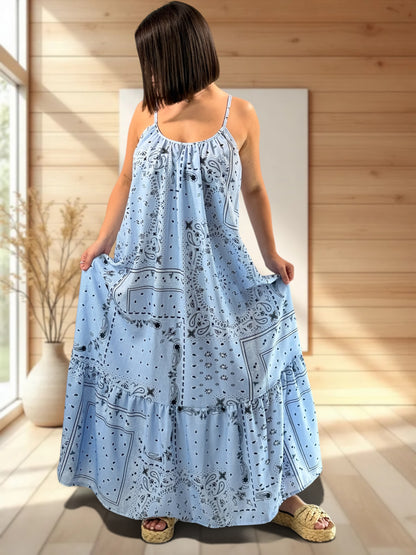 LISYANE - ROBE LONGUE A MOTIF JUSQU'A LA TAILLE 50