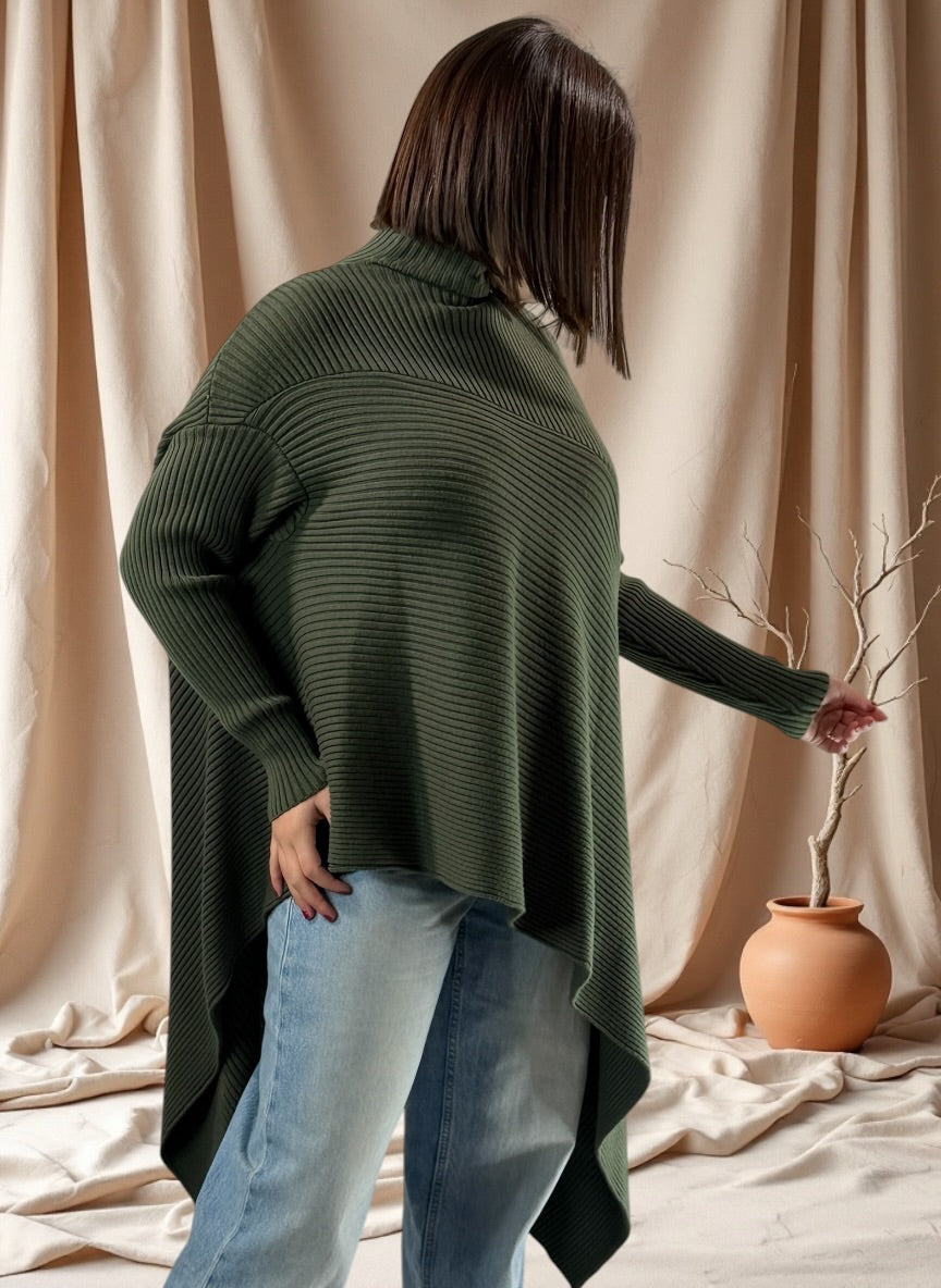 TYLER - PULL ASYMETRIQUE OVERSIZE KAKI JUSQU'A LA TAILLE 54